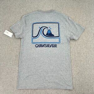 NEW! Mens Quiksilver Shirt Gray‎ Small Regular Fit Cotton Blend Short Sleeve